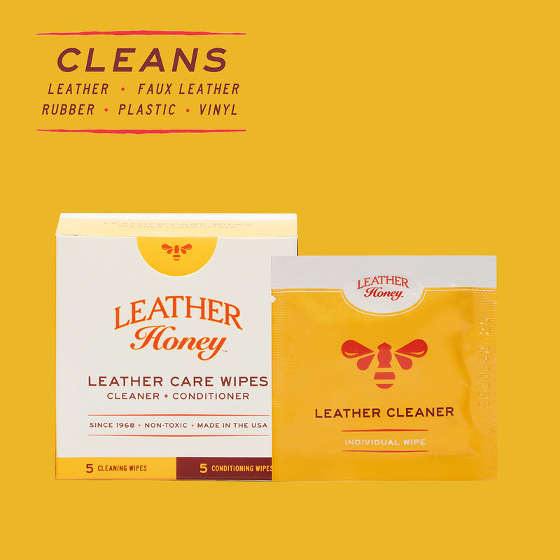 Leather Honey Leather Care Wipe Kit: Clean & Restore On-The-Go. Use for Leather Couches, Car Seats, Purses, Shoes & Bags. Safe for Any Color. Non-Toxic & Ready-to-Use. 5 Cleaner & 5 Conditioner Wipes Combo