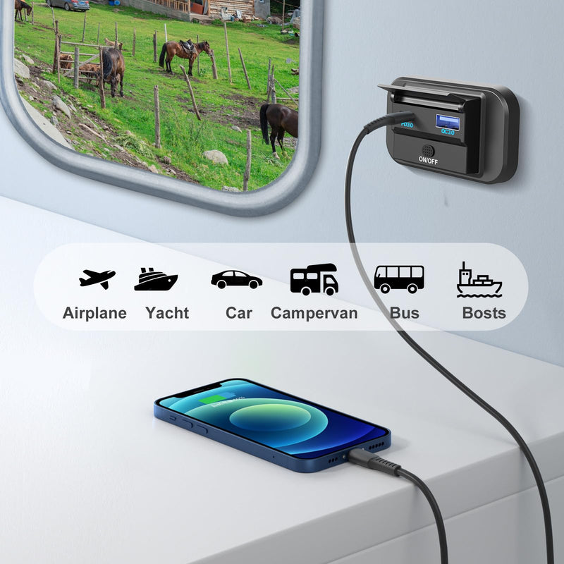 12V USB Outlet Surface Mount Lightweight PD USB C 30W and QC 3.0 18W USB Ports for Car, 12 Volt USB Cigarette Lighter Replacement Charger Socket Panel with Button Switch for RV Bus Marine Motorcycle
