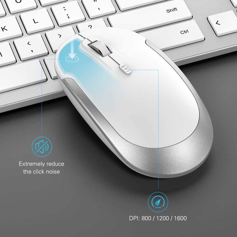 Wireless Keyboard and Mouse Combo - Full Size Slim Thin Wireless Keyboard Mouse with Numeric Keypad 2.4G Stable Connection Adjustable DPI (White & Silver) Silver and White