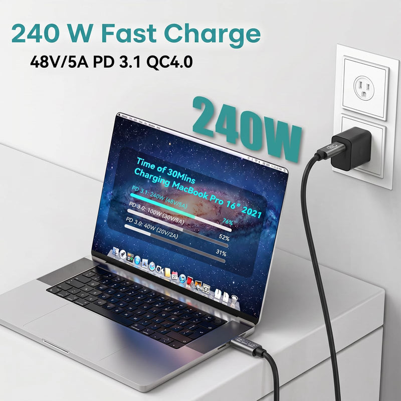 USB C Cable 80Gbps Thunderbolt 5/4/3 6ft, USB4 | 240W Fast Charging | 16K/8K Video Display | Compatible with MacBook Pro/Air, iPad Pro, Dell XPS, Galaxy S24 (USB 4.0/3.2/3.1) 1.8M-6FT