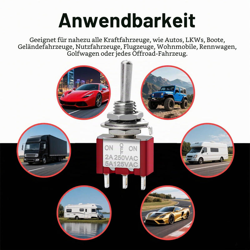 Heschen Miniature Toggle Switch MTS-123 1-Pin (On) Off(On) Button, 2A 250VAC / 5A 120VAC, Small Push Switch with Spring Reset and 3 Ports for Model Railway & DIY Electronics, Pack of 5 3 Pins (Ein)-Aus-(Ein) tastend