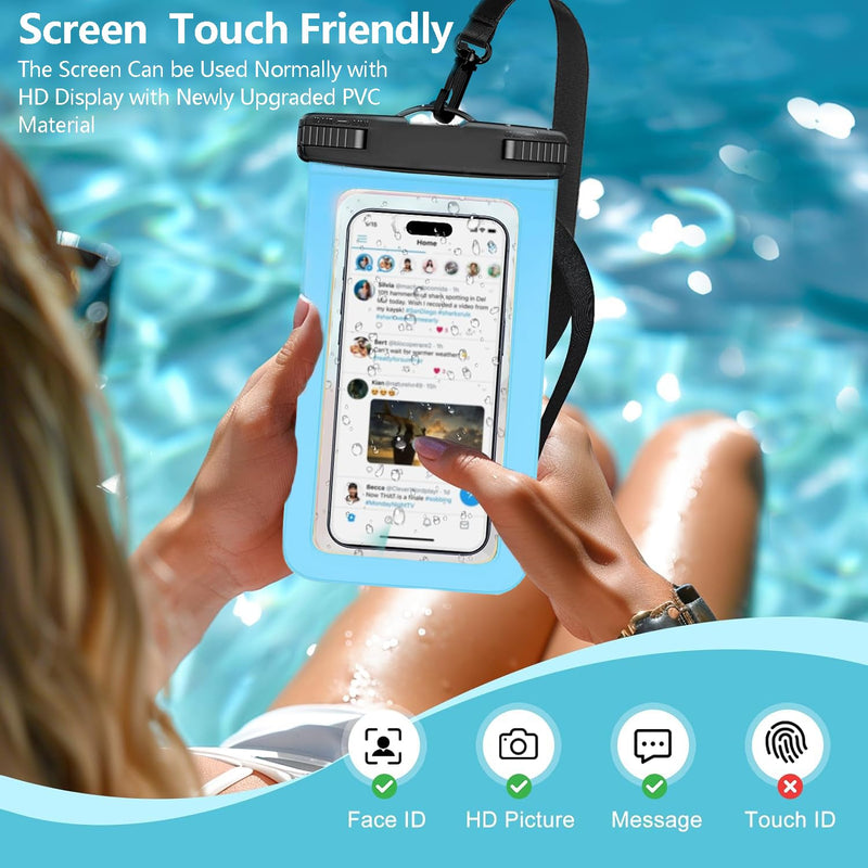 2 Pack Waterproof Phone Pouch IPX8 Universal Waterproof Case Dry Bag Phone Protector for iPhone 15 14 13 12 11 Pro Max Plus XS XR X 8 Galaxy S23 S22 S21 S20 Pixel Up to 7.5"(Black+Blue)