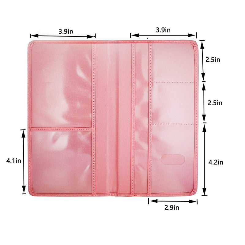 Car Registration and Insurance Card Holder - Leather Vehicle Glove Box Automobile Documents Paperwork Wallet Case Organizer for ID, Driver's License, Key Contact Information Cards - Men&Women L Pink