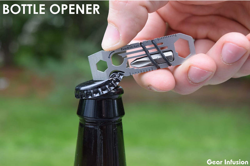 Gear Infusion EverRatchet - EDC Bladeless Keychain Multitool – 17-in-1 tool with Bottle Opener, Screwdriver, Pry Bar, Wrenches & Ratchet (Titanium) Titanium - Original