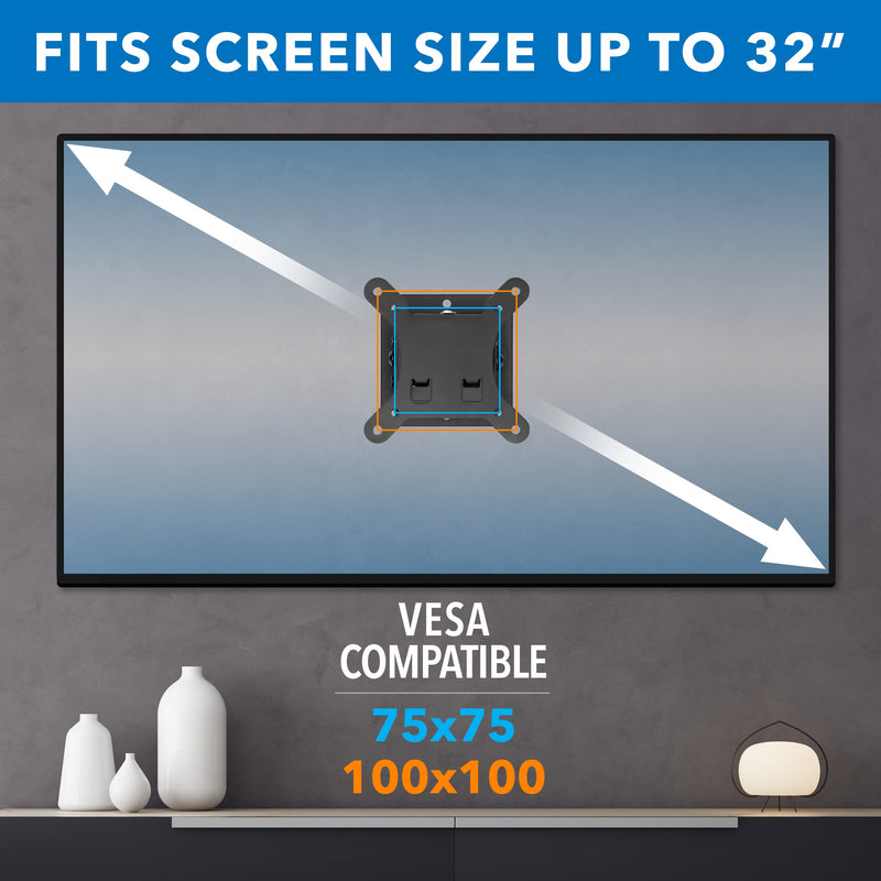 Mount-It! Small TV Wall Mount with Quick Release | Fits 13-32 Inch Screens | Low-Profile Slim Design | Tilting VESA Wall Mount 75x75 & 100x100 | RV & Office Compatible | 30lb Capacity