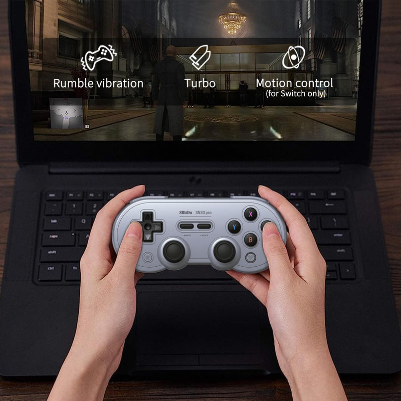 AKNES 8Bitdo SN30 Pro Bluetooth Controller, Hall Effect Joystick Update, Gaming Controller Compatible with Apple, Switch, Windows, Steam Deck, Android and Raspberry Pi - Gray Edition Grey Edition