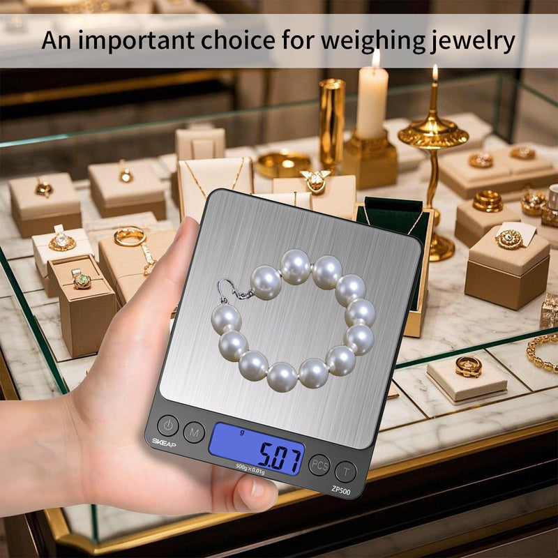 SKEAP Digital Jewelry Scale – 500g x 0.01g Precision Gold Scale for Jewelers & Collectors, Digital Coin Scale with Backlit LCD, Tare Function– Ideal for Gemstones, Bullion & Coins.