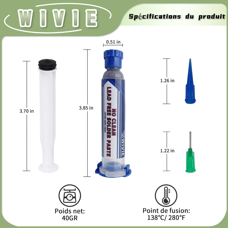 Sn42/Bi58 T4 Lead-Free Soldering Paste, No Cleaning Required, Melting Point 138°C, Supplied by WIVIE (40g) 40g