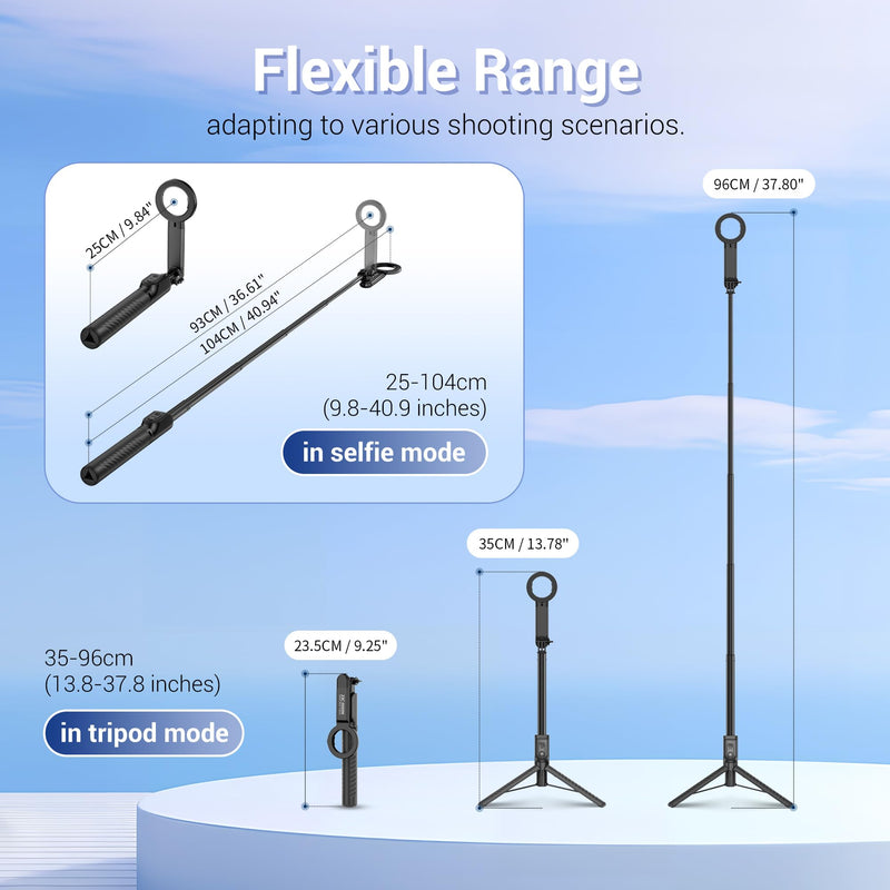 40.9" Magnetic Selfie Stick Tripod for Phone,Extendable Phone Tripod Stand with Detachable Wireless Remote & Magnet Clip Compatible with MagSafe for iPhone 17 16 15 14 13 Pro Max Plus Gopro&All Phones BLACK