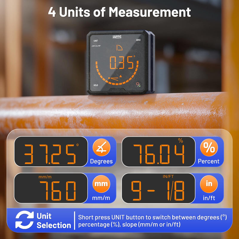 Huepar Pro Digital Angle Gauge Angle Finder Level with V-Groove Magnetic Base&Backlit LCD Angle Ruler Electronic Table Saw Bevel Gauge Protractor Inclinometer for Construction, Woodworking, Machinery