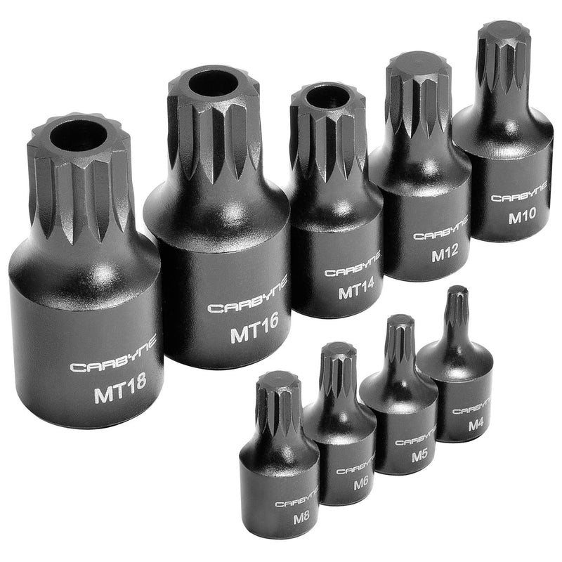 CARBYNE 9-Piece Triple Square Impact Socket Set, XZN Spline Bit, CrMo Steel, Manganese Phosphate Coating, Metric M4 to M18, 1/4 in. 3/8 in. and 1/2 in. Drive