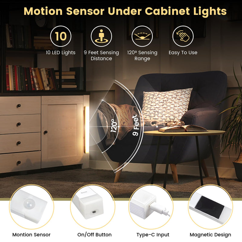 5 Pack Motion Sensor Under Cabinet Lights with Magnetic, LED Rechargeable 8 Inch Under Counter Closet Lights for Wardrobe Cupboard Kitchen White