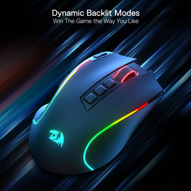Redragon M612 PRO RGB Gaming Mouse, 8000 DPI Wired/Wireless Optical Gamer Mouse with 9 Programmable Buttons & 7 Backlit Modes, BT & 2.4G Wireless, Software Supports DIY Keybinds Rapid Fire Button Black