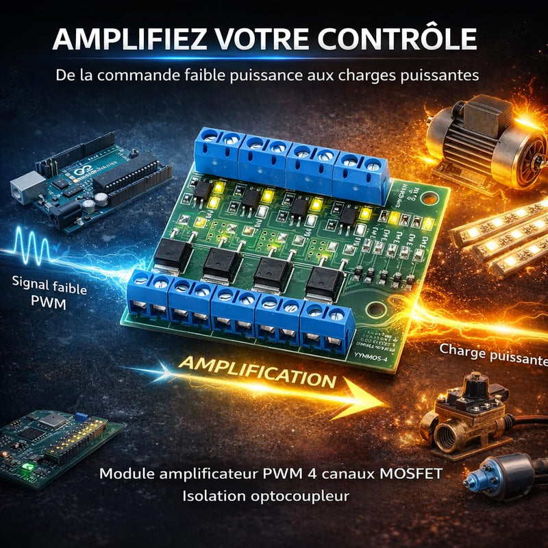 PWM 4 Channel PLC Amplifier Mosfet Module Mosfet PCB MOSFET Amplifier PCB Module Driver 3-20V to 3.7-27VDC 10A