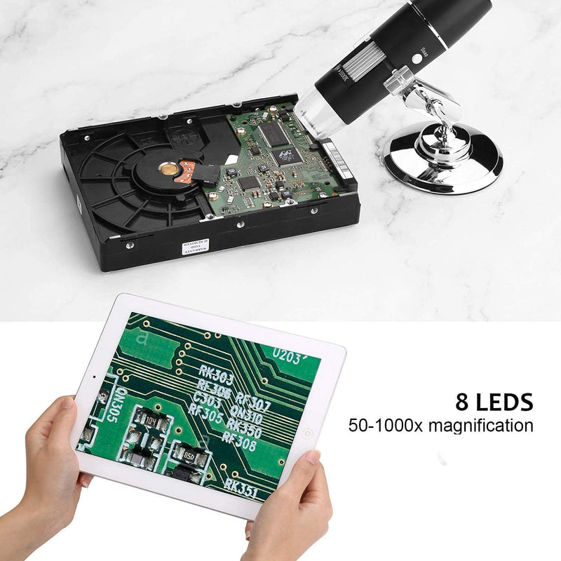 WADEO Digital USB Microscope, Portable WiFi Microscope 50X-1000X Magnification with Endoscopy and 8 LED, Digital Microscope for Android, iOS, Windows Silver, 50X-1000X Magnification