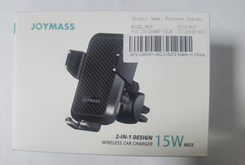 Wireless Car Charger, JOYMASS 15W Fast Charging Auto Clamping Car Charger Cell Phone Holder Mount Vent for iPhone 15 14 13 12 Mini Pro Max 11 XR XS X, Samsung Galaxy S23 Ultra S22 S21+ Note 20, etc BLACK
