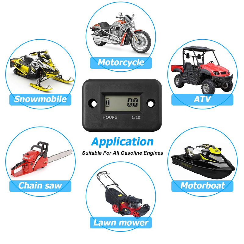 Car Digital Inductive Hour Meter Waterproof IP68, for Gas Engine Generator Temperature Gauge Lawn Mower Land Trimmer UTV Brush Cutter Tractor ATV Boat Outboard Motorcycle Dirt Bike (Black) Black