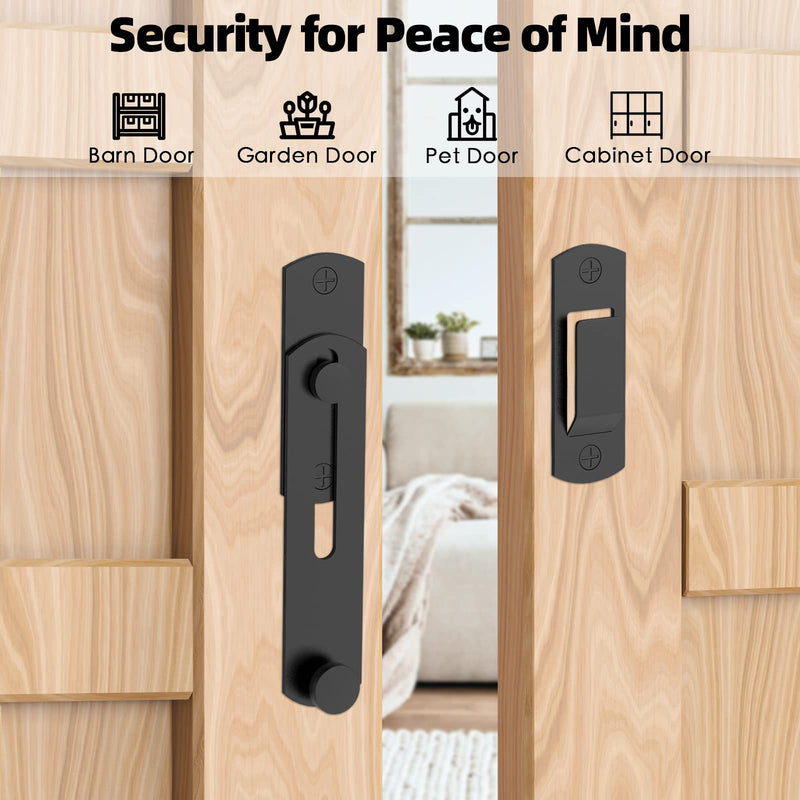 180 Degree Flip Sliding Barn Door Lock for Privacy - Safe barn Door Locks and latches for Barn Door, Pet Door, Bathroom, Outdoor, Garage, Window, Sliding Door（2pcs） Black