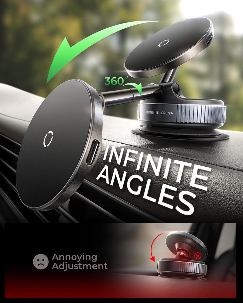 MRGLAS for 15W MagSafe Car Mount Charger, Vacuum Magnetic Wireless Car Charger for iPhone 17 Pro Max Accessories, Suction Cup Phone Mount Charger for iPhone 16 16e 15 14 13 with MagSafe Case