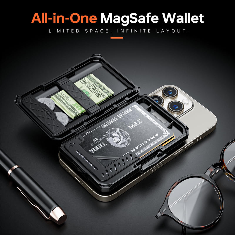 Magnetic Wallet with RFID Blocking,X-Pocket for MagSafe Wallet with Card Holder, Compatible with MagSafe Wallet for iPhone 15/14/13, Card Cash Holder with Phone Stand, Splash-proof Wallet for Man