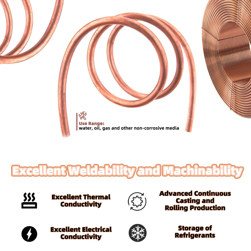 99.9% Copper Tube 3/8" OD x 5/16" ID 10 Ft, Tube Wall: 1/32", Refrigeration Seamless Round T2 Pure copper tubes, Soft Coil Copper Tubing, Used In Refrigerators, Air conditioners, DIY project...