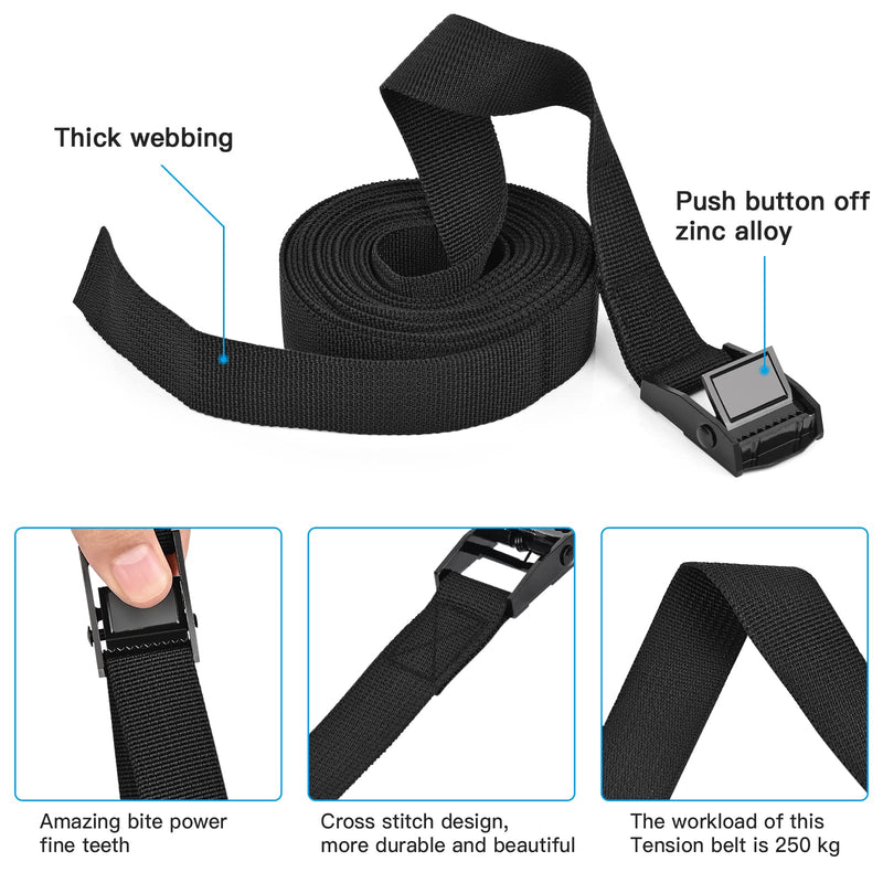 Tie Down Straps 4 Pcs Lashing Strap 8.2' x 1" Adjustable Heavy Duty Cam Buckle Cinch Straps for Cargo, Trucks, Luggage, Trailer, Motorcycle (Black) 4Pcs 8.2' x 1"