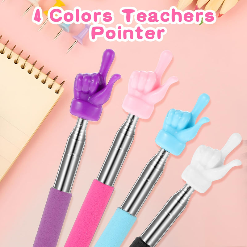 4 Pcs Extendable Hand Finger Pointer Stick Telescopic Classroom Teacher Pointer Retractable Demonstration Baton for Elementary School Kindergarten Children Reading Conference Presentation