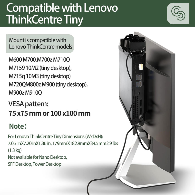 Mini PC Mount Compatible with Lenovo ThinkCentre Tiny, Wall VESA and Under Desk Mount for Lenovo ThinkCentre Tiny Desktops M600 M700 M710Q M715q M720Q M800z M900 M910Q Mini Desktop Bracket