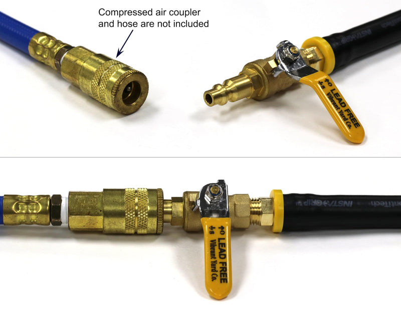 Winterize RV, Motorhome, Boat, Camper, and Travel Trailer: Air Compressor Quick-Connect Plug to Male Garden Hose Faucet Blow Out Adapter with Valve (Lead-Free Brass), 10.5" Long 10.5" Lead-Free