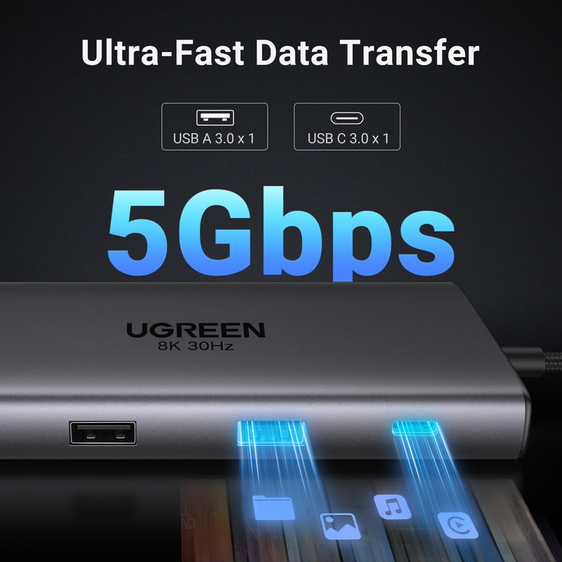UGREEN Revodok Pro 210 Docking Station 10 in 1 USB C Dock Dual HDMI 4K@60Hz Single 8K@30Hz 100W PD 5Gbps USB C and USB A Data Ports Gigabit Ethernet, SD/TF Card Reader USB Hub Compatible for HP, Dell