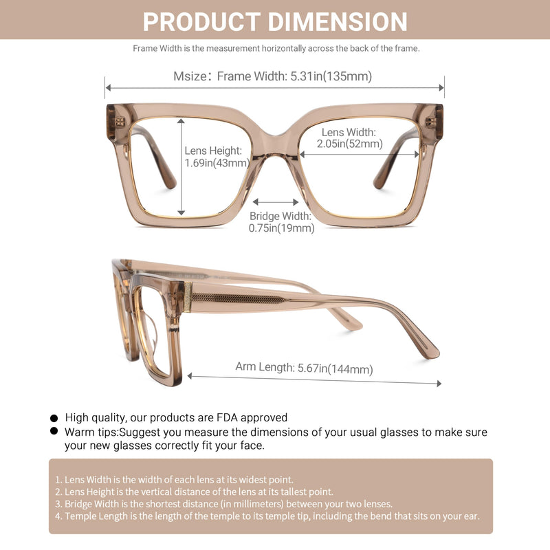 VOOGLAM Square Blue Light Glasses for Women Men Anti Eyestrain Dry Eyes Computer Phone TV Eyewear Ibrahim Champagne Clear