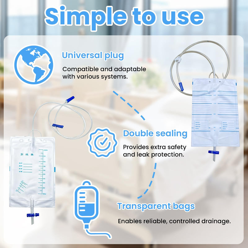 Urinal Condom for Men (35 mm) + 2000 ml Urine Bag + 1000 ml Urine Bag Pack of 15 | Worry-free day and night, no need to replace frequently, saving you time and effort