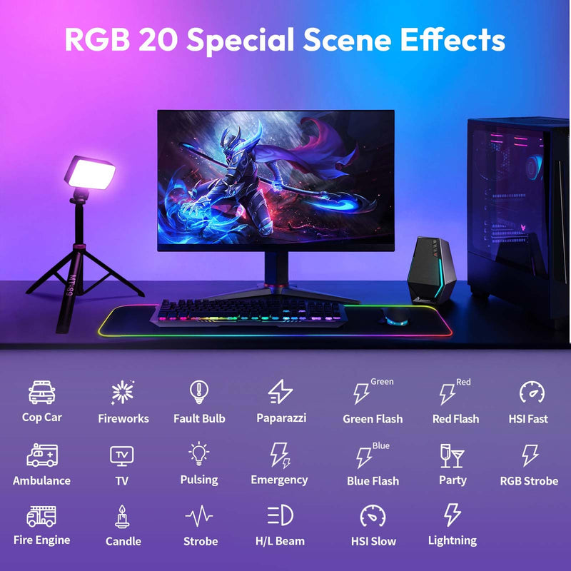 ULANZI 40W Portable RGB Video Light, 5000mAh Rechargeable LED Camera Light, 20 Scene Modes, 2700-6500K Mini Studio Lighting for YouTube, Vlogging, Live Streaming, Photography LM-P40RGB