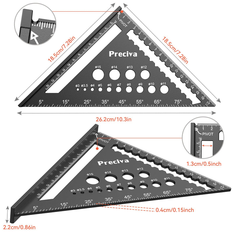 Carpenter's square, multifunctional stop square, metal, aluminum ruler, angle guide, 18 cm, carpenter's square, carpenter's square, protractor, stop square, 45 and 90 degree angle, marking ruler