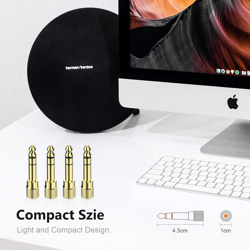 6.35mm (1/4 inch) Male to 3.5mm (1/8 inch) Female Stereo Audio Adapter Converter for Guitar Headphones Amp, Gold Plated 4 Pack 4 Pcs