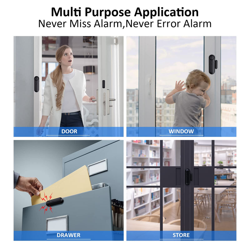 Door Alarm When Opened (2 Pack), 120dB Door and Window Open Sensor for Home Security/Kid Safety/Pool Safety, Sliding Front Door Opening Sensor Alert for Garage/Apartment/Business Office Entry,Black