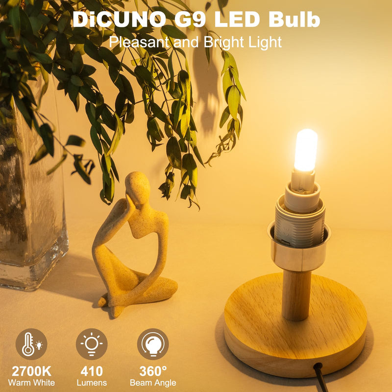 DiCuno G9 LED Lamp, Warm White 2700K, 3W Replaces 30W, 410lm, Pack of 6 | LED bulb G9 base, CRI 85, 360° beam angle, no flickering, non-dimmable, ceiling light, wall lights, mirrors 6 pcs (pack of 1)