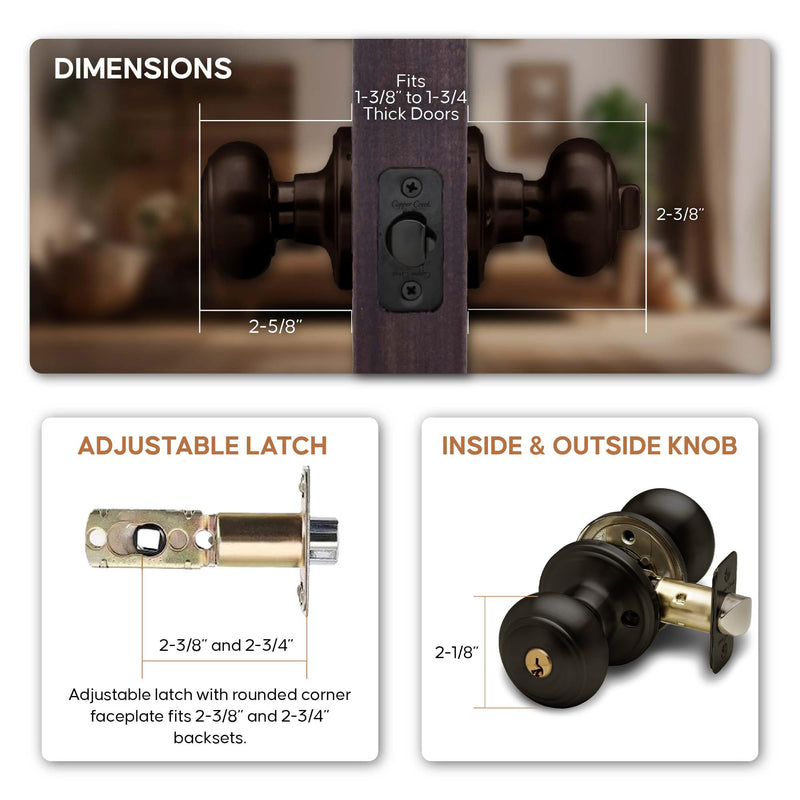Copper Creek Colonial Entry Door Knob – Keyed Entry Handle with Lock and Key, ANSI Grade-3 Certified, DIY-Friendly Install for Interior and Exterior Entrance Doors – Tuscan Bronze (1 Pack) 1 Pack