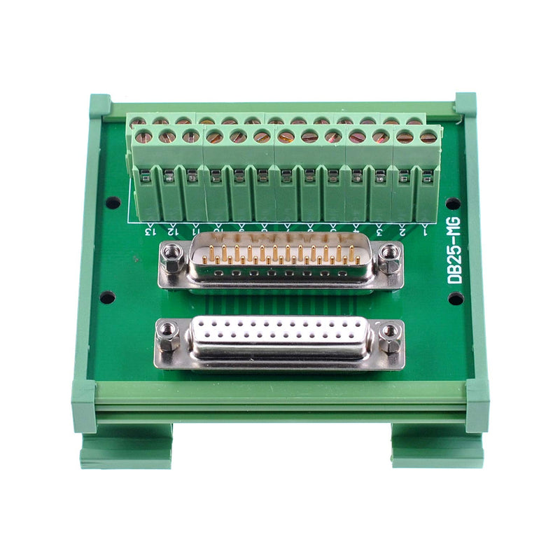 Oiyagai DB25 D-Sub Male & Female Header Breakout Board Terminal Block Connector with high quality PCB carrier, screw terminal and DIN rail mounting interface module