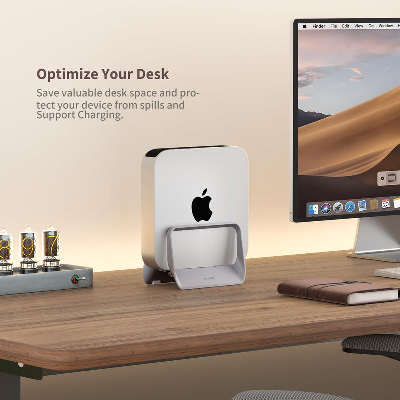 Mac Mini Stand, ABS Vertical Holder - Universal Fit for Mac Mini 2010-2024 M1 M2 M4 Pro, Compatible with Laptop & Mini PC (Gray) Gray