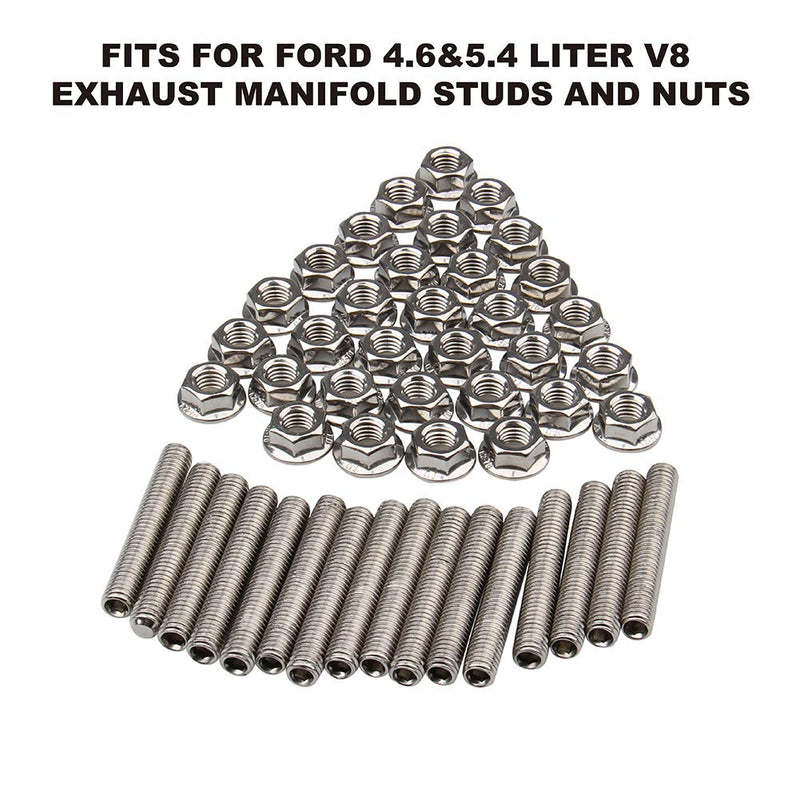 16 Pcs Stainless Steel Exhaust Manifold Stud Nuts Kit Compatible with Ford 4.6 5.4 Liter V8,2 Manifolds M8 Exhaust Stud