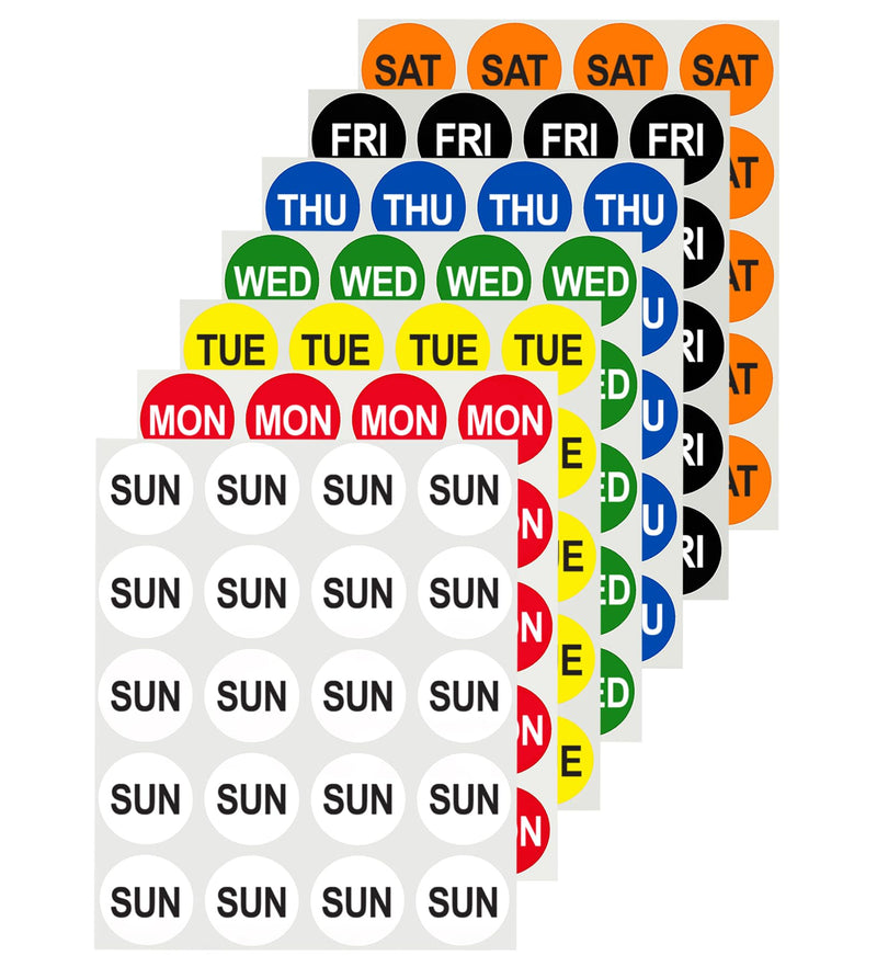 ChromaLabel 1 Inch Round Label Removable Day Labels, 420 Stickers per Pack, Week Kit