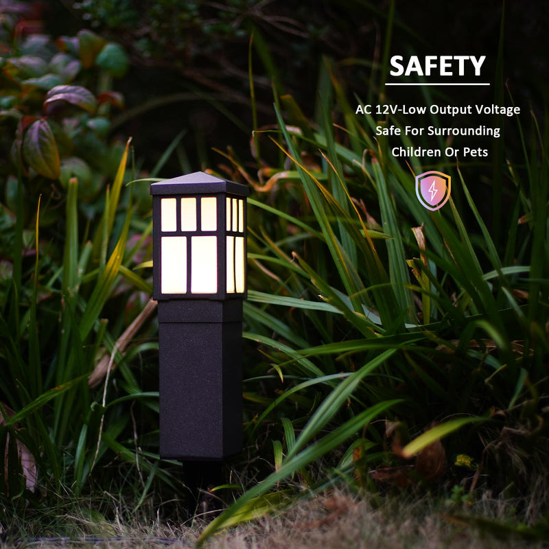 Malibu Low Voltage Landscape Pathway Light 0.6W LED Square Mission Bollard Light 12V Outdoor Black Lighting 22 Lumen 3200K Warm White Flood Light with Connector and Stake 8419-4321-01 1 pack