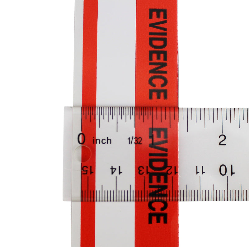 ChromaLabel 1.37 Inch Imprinted Evidence Tape Stickers, Tamper Evident Tape Crime Scene Decorations - 480 Inch Roll (13.33 Yards) with Dispenser Box, Red and White - Case of 10 1-3/8" Pack of 10