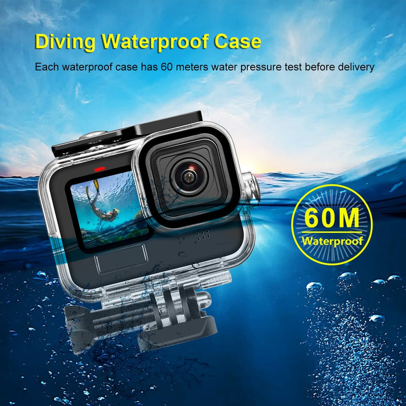 60M/196FT Waterproof Case for GoPro Hero12 Black/Hero11 Black/Hero10 Black/Hero9 Black Camera Accessories,Underwater Deep Diving Protective Shell for Hero12/11/10/9 Black