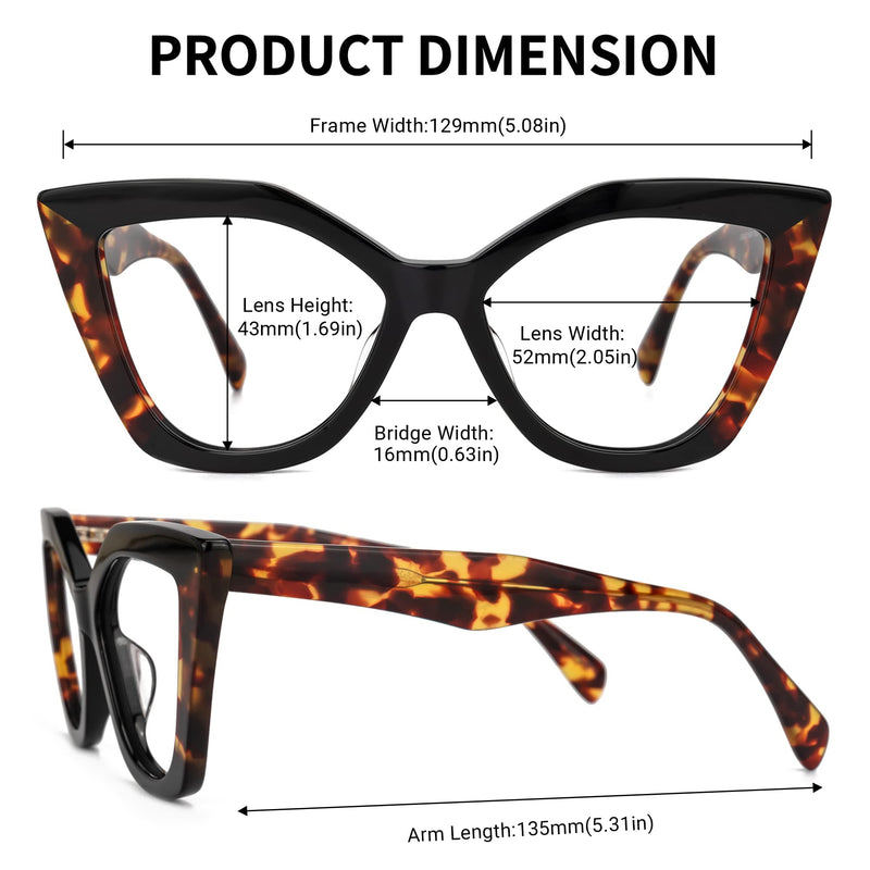Zeelool Stylish Acetate Cat Eye Glasses Frame with Non-prescription Clear Lens Women Oversized Eyewear Spitler ZJGA100148 Black-tortoise Blue Light Blocking Lens