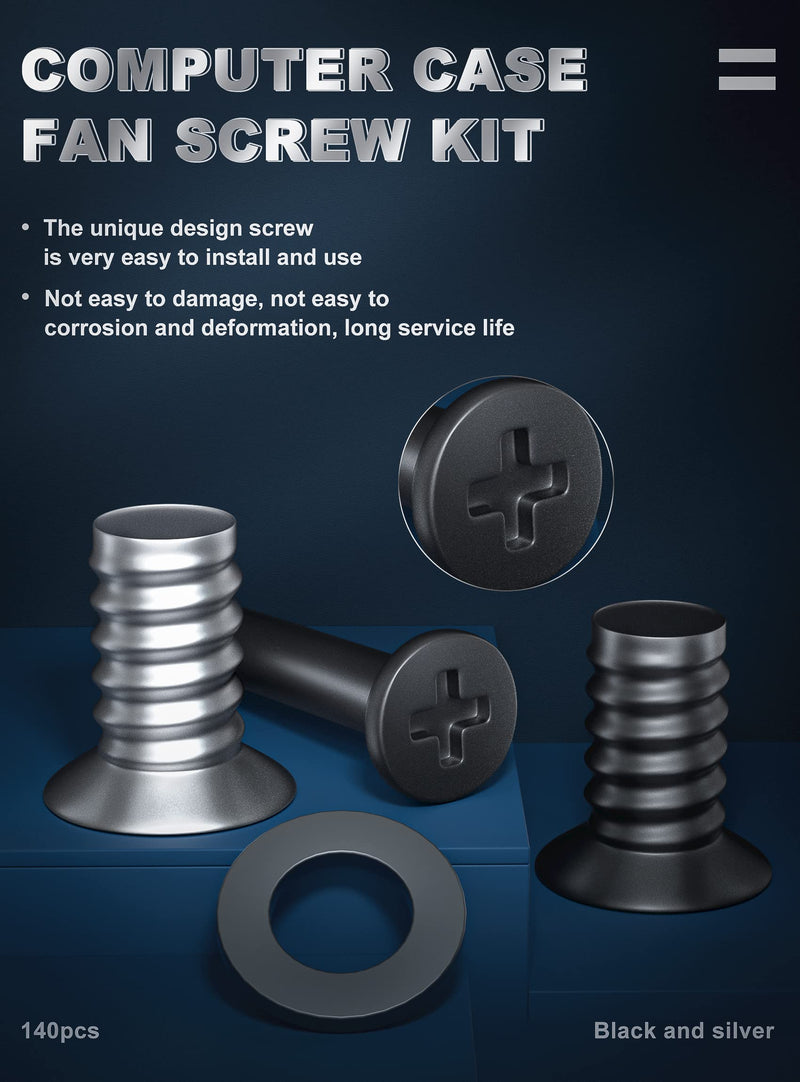 PC Computer Case Cooling Fan Screws Cross Recessed Head Self Tapping Screw M5x10 Black and Silver Case Fan Mount Screws Long Short Screws Kit