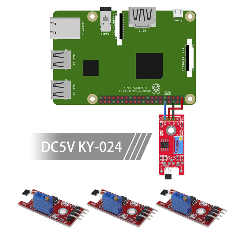 eMagTech 5PCS KY-024 Linear Magnetic Hall Effect Sensor Module Compatible with Android Compatible with Raspberry Pi ESP8266 Microcontrollers