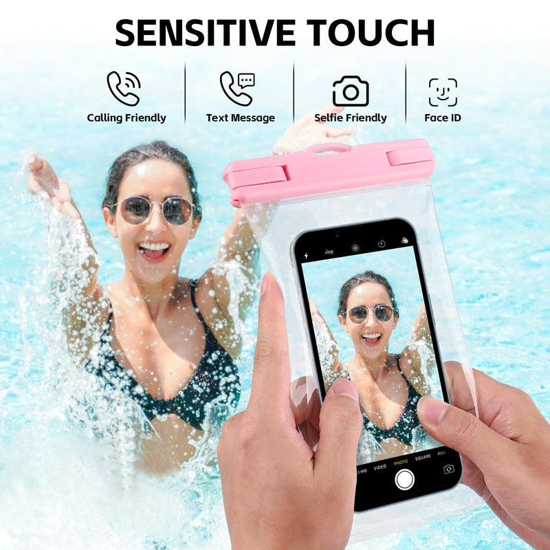 [2 Pack] Waterproof Phone Pouch/Case - IPX8 Large Cell Phone Dry Bag Beach Travel Essentials with Detachable Lanyard for iPhone 15/14/13 Pro Max/ S24 Up to 8.3”- [3D DESIGN] - Black & Pink
