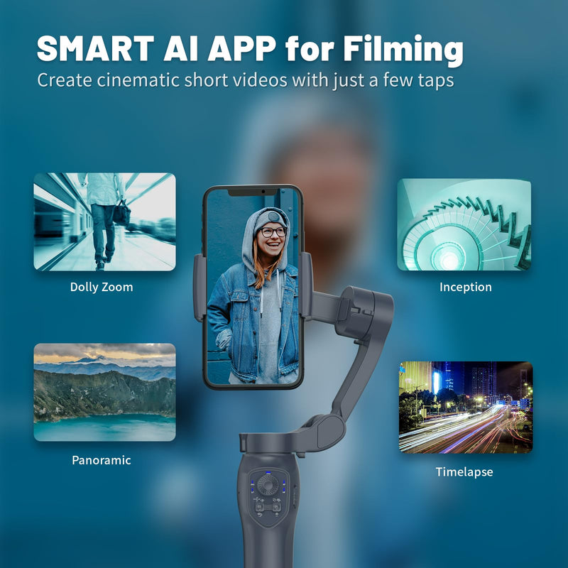 L7C Pro, Gimbal stabilizer for iPhone, Phone Stabilizer for Video Recording with Face/Object Tracking, 3-Axis Gimbal for Android & iPhone 15 Pro Max, Foldable iPhone Gimbal Vlog Recording L7C Pro